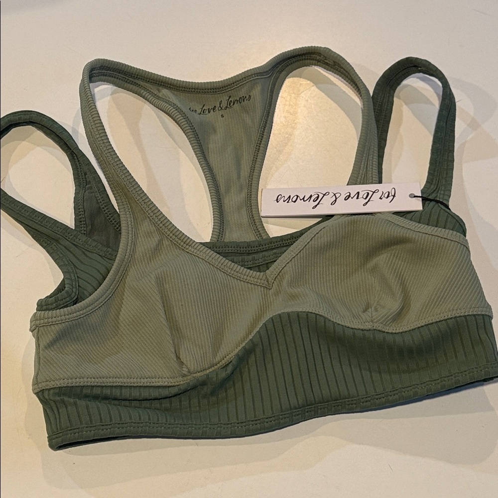 NWT For Love and Lemons Romy Lounge Bra Sports Bra Yoga Pilates Green Small